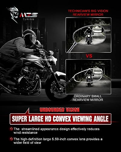 MZS Motorcycle Mirrors Chrome | Universal 10MM 8MM Rear View Side Mirror 360 Degree Adjustable Handlebar Compatible with Street Bike Cruiser Touring Chopper Scooter GY6