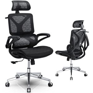 memobarco office chair, desk chairs with lumbar back support and flip-up armrest, ergonomic computer chair with comfortable mesh seat for home office task work, black