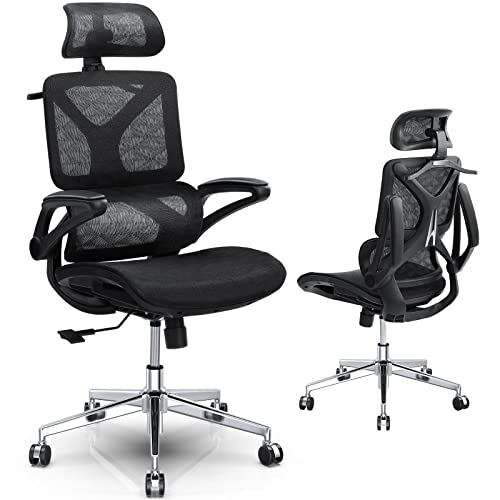 Memobarco Office Chair, Desk Chairs with Lumbar Back Support and Flip-up Armrest, Ergonomic Computer Chair with Comfortable Mesh Seat for Home Office Task Work, Black