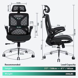 Memobarco Office Chair, Desk Chairs with Lumbar Back Support and Flip-up Armrest, Ergonomic Computer Chair with Comfortable Mesh Seat for Home Office Task Work, Black