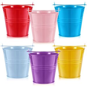 6 pcs small metal bucket with handle pencil buckets with 20 sharp and dull stickers assorted colored tin bucket mini buckets colorful tin pail containers or back to school teachers classroom supplies