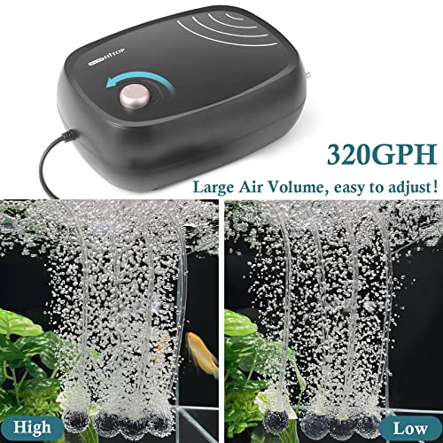 HITOP 10W Powerful Aquarium Air Pump: 4-Outlets 320GPH Air Pump for Fish Tank, Quiet Aquarium Aerator with Completely Accessories, for Tank/Hydroponic/Pond Oxygenation