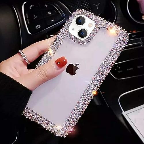 Bonitec Compatible with iPhone 14 Case for Women Girls 3D Glitter Sparkle Bling Case Luxury Shiny Cute Crystal Charms Rhinestone Diamond Bumper Clear Protective Cases Cover Clear