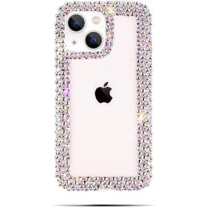 Bonitec Compatible with iPhone 14 Plus Case for Women Girls 3D Glitter Sparkle Bling Case Luxury Shiny Cute Crystal Charms Rhinestone Diamond Bumper Clear Protective Cases Cover Clear