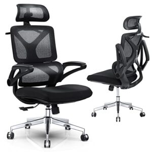 memobarco office chair, ergonomic desk chairs with flip up armrest and lumbar support, computer mesh chair with adjustable headrest and tilt function for home office task
