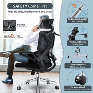 Memobarco Office Chair, Ergonomic Desk Chairs with Flip Up Armrest and Lumbar Support, Computer Mesh Chair with Adjustable Headrest and Tilt Function for Home Office Task