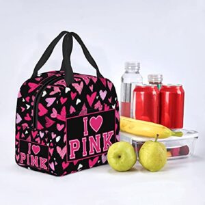 Giwawa I Like Pink Lunch Bag Pink Heart Portable Insulated Lunchbox Waterproof Tote Bento Bag for School Office Camping Picnic