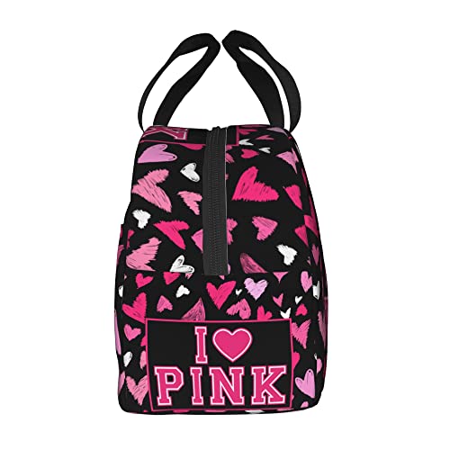 Giwawa I Like Pink Lunch Bag Pink Heart Portable Insulated Lunchbox Waterproof Tote Bento Bag for School Office Camping Picnic