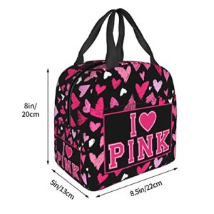 Giwawa I Like Pink Lunch Bag Pink Heart Portable Insulated Lunchbox Waterproof Tote Bento Bag for School Office Camping Picnic