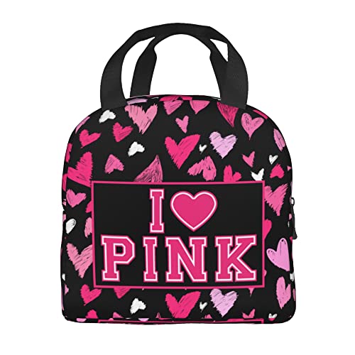 Giwawa I Like Pink Lunch Bag Pink Heart Portable Insulated Lunchbox Waterproof Tote Bento Bag for School Office Camping Picnic