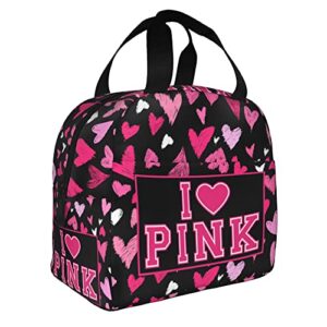 Giwawa I Like Pink Lunch Bag Pink Heart Portable Insulated Lunchbox Waterproof Tote Bento Bag for School Office Camping Picnic