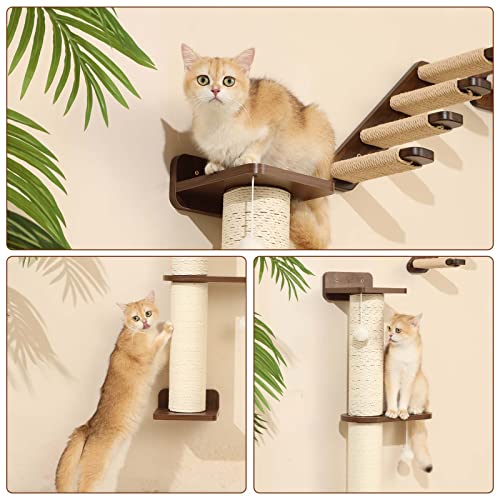 TAMFOM Cat Scratching Post,Wall Mounted Cat Tree,4''Diameter Wooden Cat Wall Furniture, Modern Cat Shelves,Cat Scratchers for Indoor Cats
