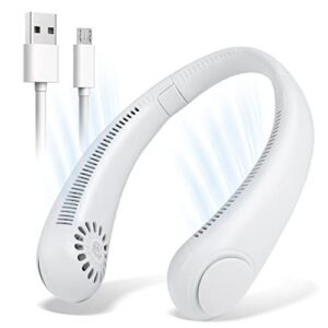 simple deluxe portable rechargeable neck fan, hands free bladeless headphone design personal fan with 3 speeds, features with flexible size, 360° cooling, ultra quiet (color: white) (hifanxneckw01)
