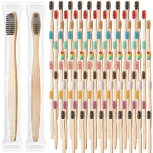 sieral 120 pcs bamboo toothbrushes soft bristle toothbrush travel wooden 7 inch manual for kids teens adults home travel, individually wrapped, 12 color, blue,green,purple,white
