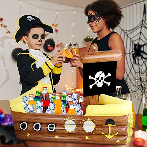 Zhanmai Halloween Inflatable Pirate Cooler Inflatable Serving Bar Food Container Drink Cooler Inflatable Drink Holder Pool for Halloween Pirate Party Supplies Decorations(Ship)