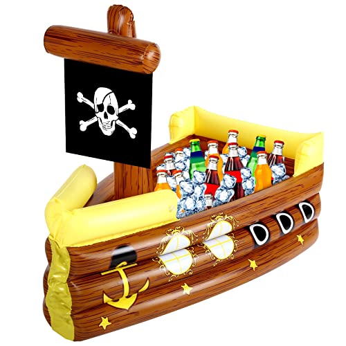 Zhanmai Halloween Inflatable Pirate Cooler Inflatable Serving Bar Food Container Drink Cooler Inflatable Drink Holder Pool for Halloween Pirate Party Supplies Decorations(Ship)