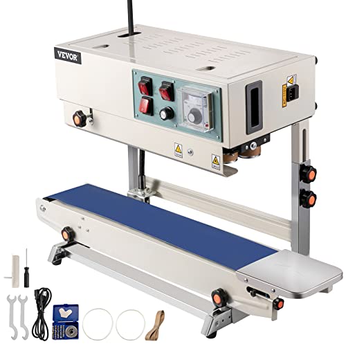 VEVOR Continuous Band Sealer, 0.24-0.6 in/6-15 mm Seal Width, FR900 110V/60Hz Vertical Sealing Machine, Band Heat Sealer with Digital Temperature Control for PVC Membrane Bag Film