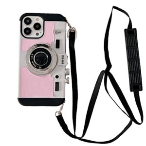 losin emily in paris phone case compatible with iphone 14 pro max for women and girls camera case cute vintage 3d design fashion neck strap crossbody strap lanyard cover shockproof protective cover