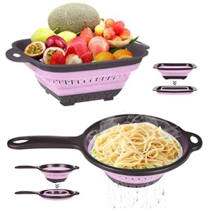 collapsible colander set of 2 kitchen colander strainer, sink colander strainer -food colanders strainers with handles, silicone colanders to strain your pasta, vegetables and fruits