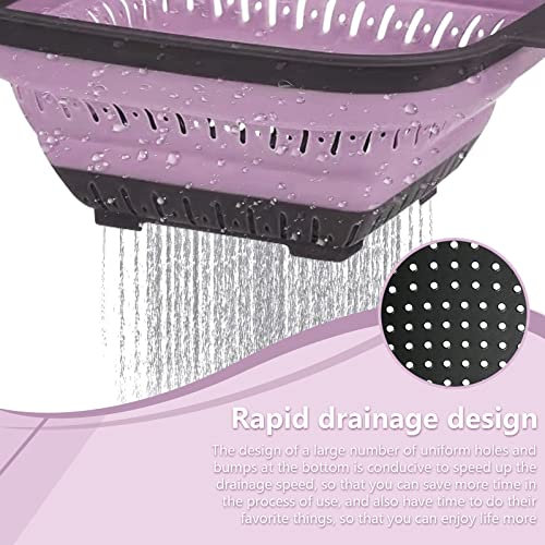 Esmartlife Colander collapsible, BPA Free Silicone Food Strainer, Kitchen Folding Strainer, Perfect for Kitchen Food Draining Pasta Vegetable Fruit and Meat,Square pink