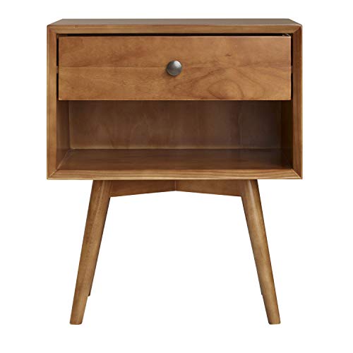 Walker Edison Mid Century Modern Wood Nightstand Side Table, 1 Drawer, Caramel & Mid Century Modern Wood Nightstand Side Table Bedroom Storage Drawer Bedside End Table, 2 Drawer, Caramel