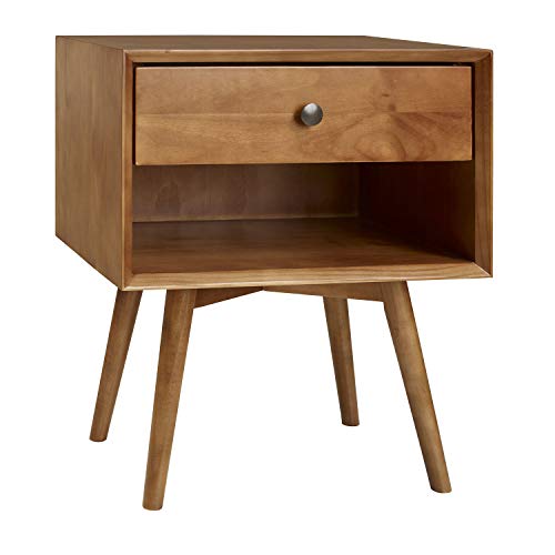 Walker Edison Mid Century Modern Wood Nightstand Side Table, 1 Drawer, Caramel & Mid Century Modern Wood Nightstand Side Table Bedroom Storage Drawer Bedside End Table, 2 Drawer, Caramel