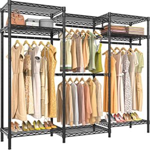 vipek v5i garment rack heavy duty clothes rack, bedroom armoires portable wardrobe closet freestanding clothing rack with 8 adjustable shelves& 4 hang rods, 68.9" l x 15.7" w x 76.4" h, black