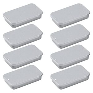 tighall 8pcs metal slide top tin containers rectangle tin box empty storage tins for lip balm candles crafts candies jewelry (2.2"*1.1"*0.4",silver)