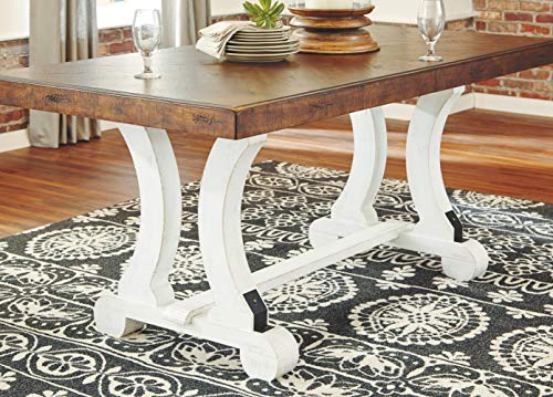 Signature Design by Ashley Valebeck Farmhouse Rectangular Extension Dining Table, Fits up to 8, White & Brown & Valebeck Vintage Farmhouse Cushioned Dining Chair, 2 Count, Whitewash