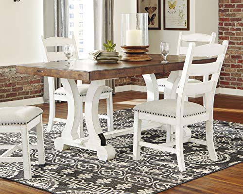 Signature Design by Ashley Valebeck Farmhouse Rectangular Extension Dining Table, Fits up to 8, White & Brown & Valebeck Vintage Farmhouse Cushioned Dining Chair, 2 Count, Whitewash