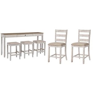signature design by ashley skempton 4 piece counter height dining set, includes table and 3 barstools, whitewash & skempton 24" counter height upholstered barstool, set of 2, antique white