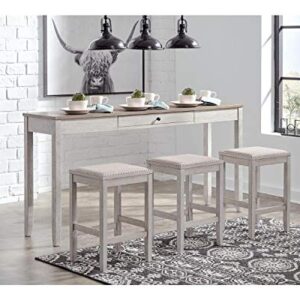 Signature Design by Ashley Skempton 4 Piece Counter Height Dining Set, Includes Table and 3 Barstools, Whitewash & Skempton 24" Counter Height Upholstered Barstool, Set of 2, Antique White