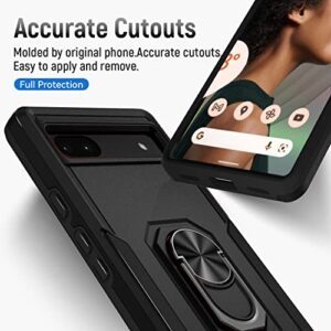 Niecase for Google Pixel 6A 5G Case with Screen Protector, Military Grade Dual Layer Heavy Duty Shockproof Full Body Protective Phone Cover, Built in Rotatable Magnetic Ring Holder for 6A (Black)