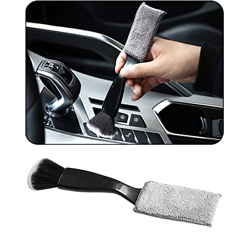 Smeyta Double Head Brush for Car Clean 1Pack,Car Brushes for Detailing Interior,Car Detailing Brushes Exterior,Soft Car Detailing Brush(Double Head-Black,1Pack)