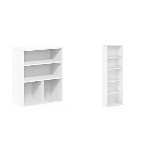 Furinno Pasir 3 Tier Display Bookcase, White & Luder Bookcase/Book/Storage, 5-Tier, White