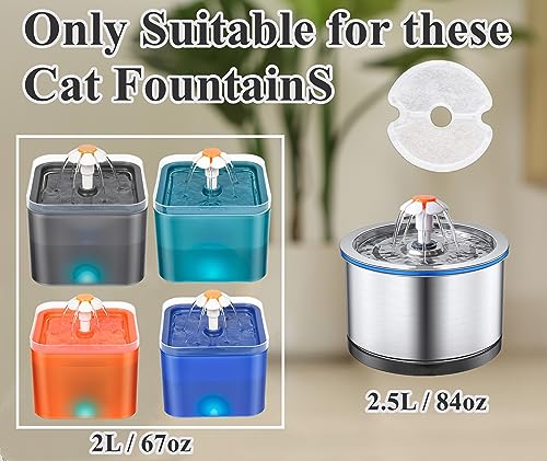 Pet Water Fountain Filter 6 Pack, Yiupea Replacement Cat Filters for 2L-2.5L / 67-84 oz Cat Water Fountain, Cotton Activated Carbon & Resin with Triple Filtration