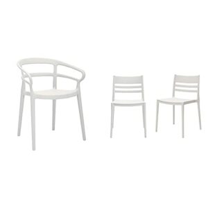 amazon basics white, curved back dining chair-set of 2, premium plastic & white, armless slot-back dining chair-set of 2, premium plastic