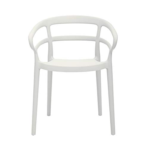 Amazon Basics White, Curved Back Dining Chair-Set of 2, Premium Plastic & White, Armless Slot-Back Dining Chair-Set of 2, Premium Plastic