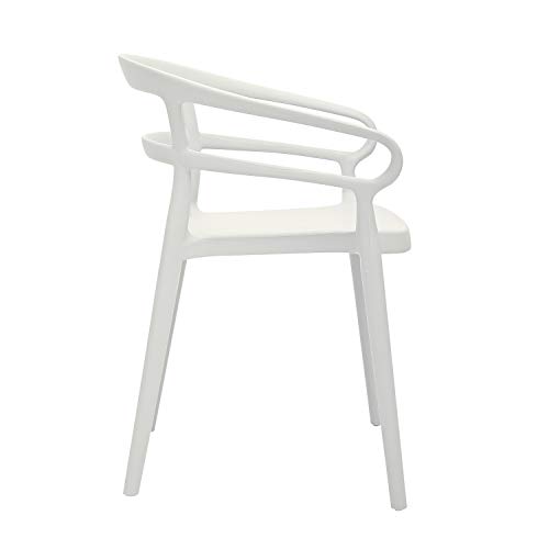 Amazon Basics White, Curved Back Dining Chair-Set of 2, Premium Plastic & White, Armless Slot-Back Dining Chair-Set of 2, Premium Plastic