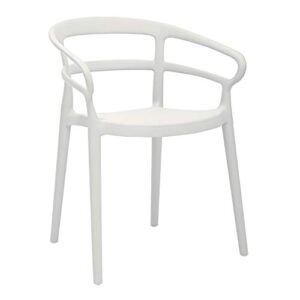 Amazon Basics White, Curved Back Dining Chair-Set of 2, Premium Plastic & White, Armless Slot-Back Dining Chair-Set of 2, Premium Plastic