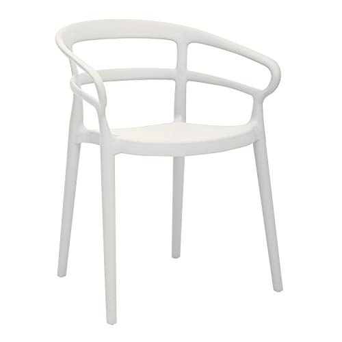 Amazon Basics White, Curved Back Dining Chair-Set of 2, Premium Plastic & White, Armless Slot-Back Dining Chair-Set of 2, Premium Plastic