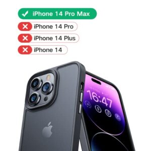 ANNGELAS Shockproof Case for iPhone 14 Pro Max Case【Translucent&Silky Touch&Sensitive Aluminum Buttons】 Anti-Fingerprint Anti-Scratch for iPhone Pro Max 14 Case for Women Men (Black)