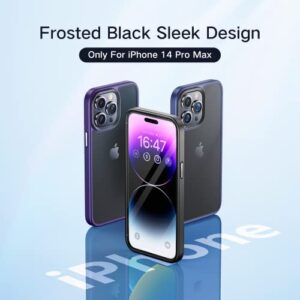ANNGELAS Shockproof Case for iPhone 14 Pro Max Case【Translucent&Silky Touch&Sensitive Aluminum Buttons】 Anti-Fingerprint Anti-Scratch for iPhone Pro Max 14 Case for Women Men (Black)