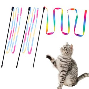 mintcat 3 pcs interactive cat string toy colorful, cat toys wand rainbow cat ribbon toy, feather kitty kitten toys cat teaser wand toy, charmer stick for indoor cats kittens