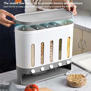 5-Grid Rice Dispenser, 20Lbs Rice Storage Container Cereal Dispenser Wall Mounted Dry Food Storage Containers Airtight Food Storage Containers for Pantry Rice Cup for Kitchen Organization and Storage