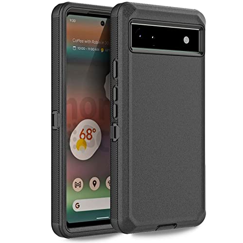 Anloes Case for Google Pixel 6a 5G, Pixel 6a Phone Case Heavy Duty Shockproof Dustproof Rugged Defender Protective, 3 in 1 Bumper Cover for Google 6a Black(Without Screen Protector)