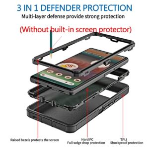 Anloes Case for Google Pixel 6a 5G, Pixel 6a Phone Case Heavy Duty Shockproof Dustproof Rugged Defender Protective, 3 in 1 Bumper Cover for Google 6a Black(Without Screen Protector)