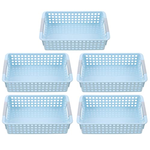 Zerodeko Rectangular Storage Basket 5pcs Plastic Storage Baskets Shelves Small Storage Bins Hollow Desktop Baskets for Closet Shelf Pantry Organizing Home Supplies Blue Makeup Storage Box