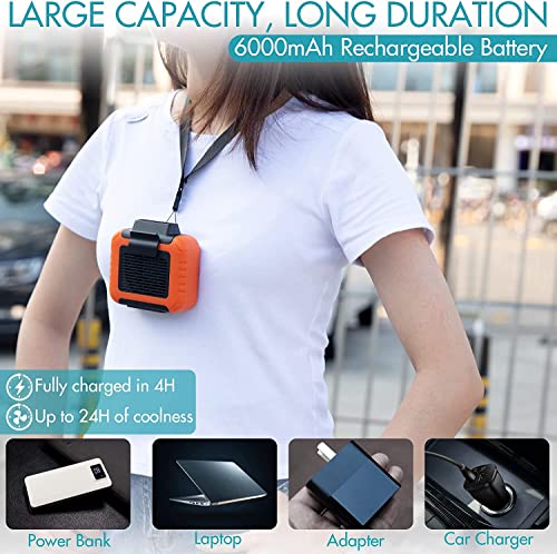 Mini Waist Fan, 6000mAh Rechargeable Portable Waist Clip Fan, Small Battery Operated Belt Fan, Max.24H, 3 Speeds, Personal Body Fan and Power Bank with Lanyard, Belt for Travel Golf Fishing Jobsite