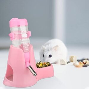 hamster water bottle, [3 in 1-2.7oz] diyife guinea pig water bottle no drip, 80ml small animal auto dispenser with food container base for hamster bunny chinchilla squirrel, small pets (pink)